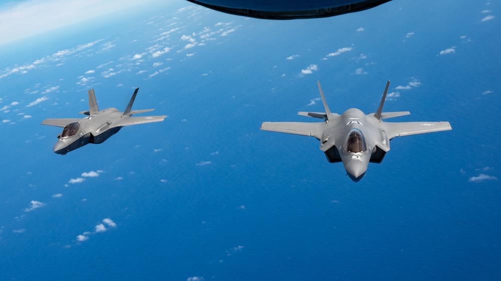 U.S. Air Force KC-135 refuels two F-35As