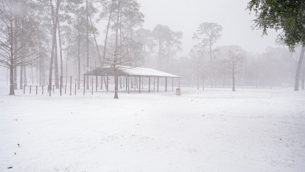 An old frosty visitor pays Keesler a visit