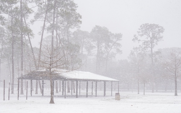 An old frosty visitor pays Keesler a visit