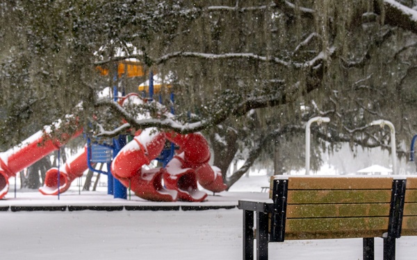 A frosty visitor pays Keesler a visit