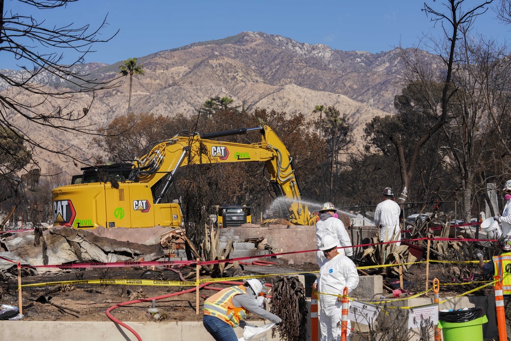 U.S. Army Corps of Engineers clears debris from a house in Altadena