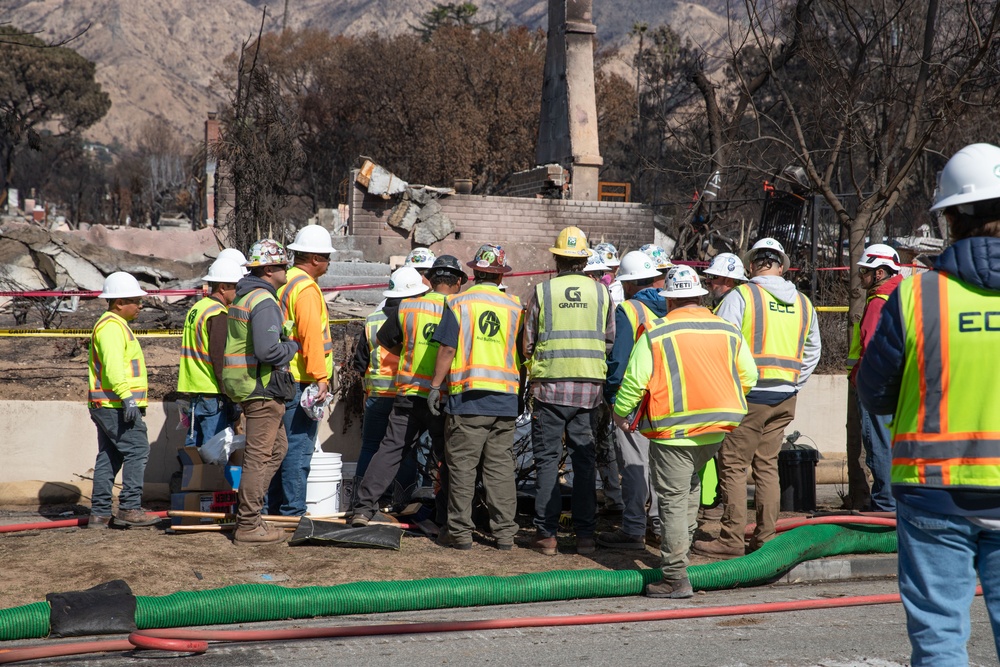 U.S. Army Corps of Engineers clears debris from a house in Altadena