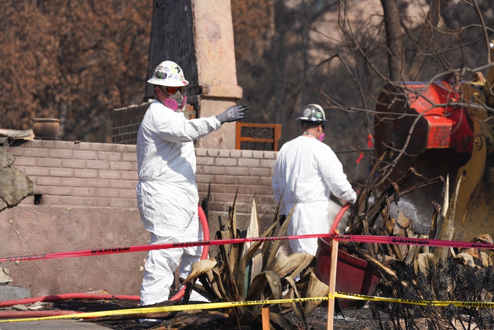 U.S. Army Corps of Engineers clears debris from a house in Altadena