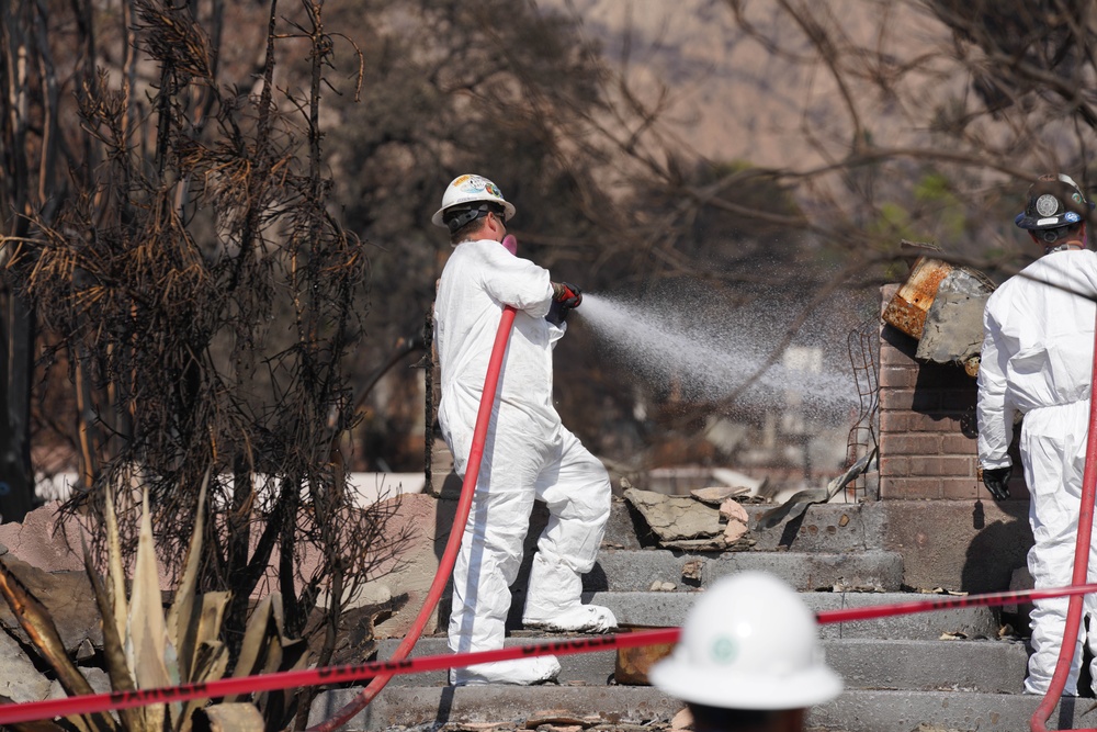 U.S. Army Corps of Engineers clears debris from a house in Altadena