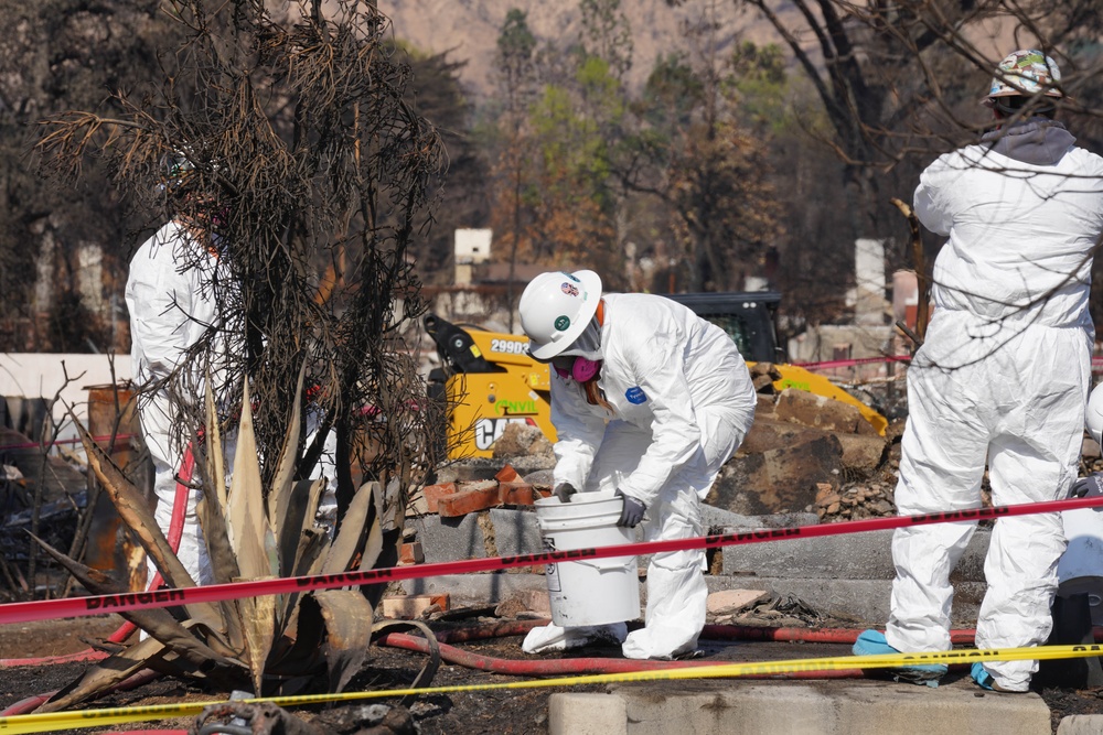 U.S. Army Corps of Engineers clears debris from a house in Altadena