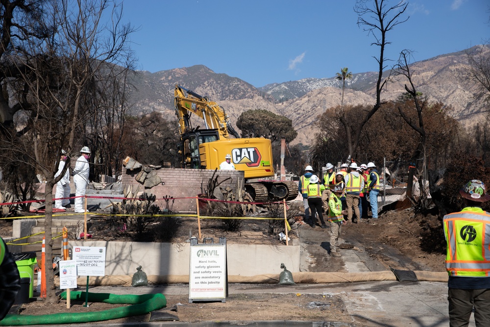 U.S. Army Corps of Engineers clears debris from a house in Altadena