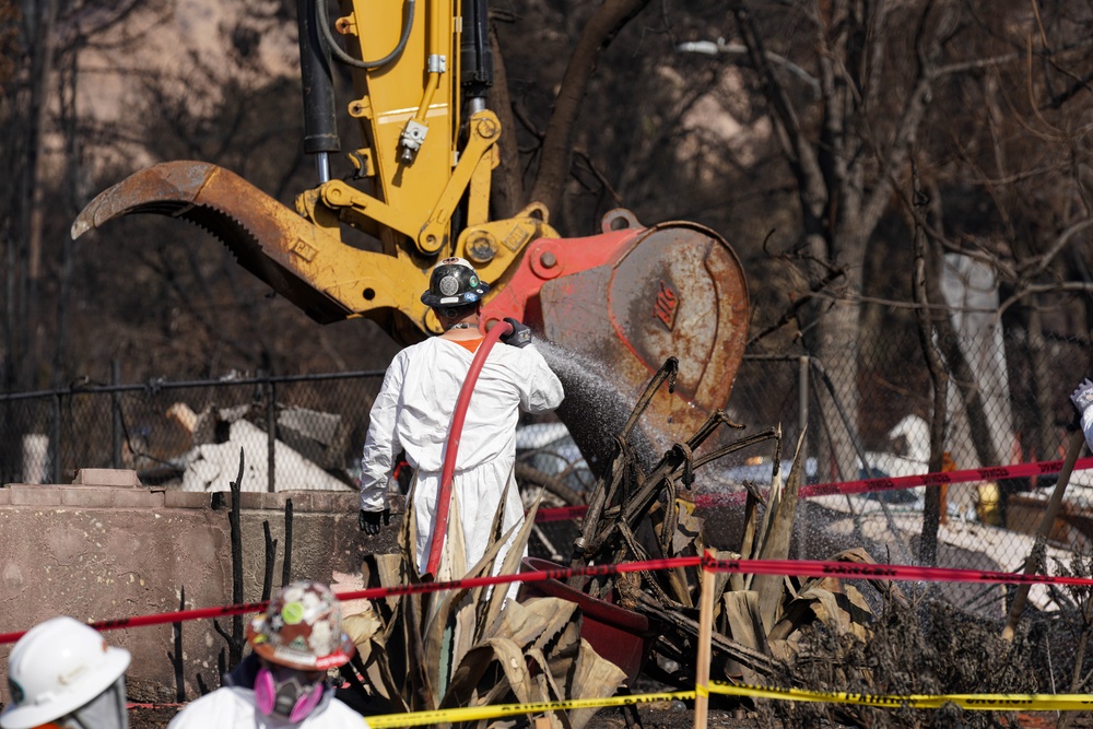 U.S. Army Corps of Engineers clears debris from a house in Altadena