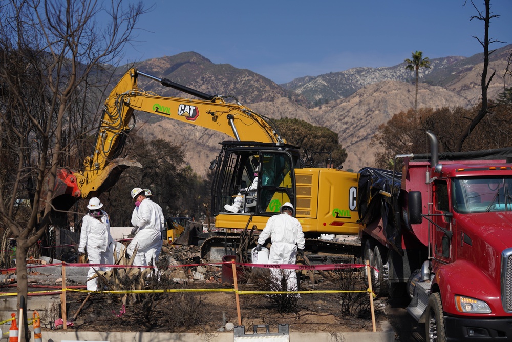 U.S. Army Corps of Engineers clears debris from a house in Altadena