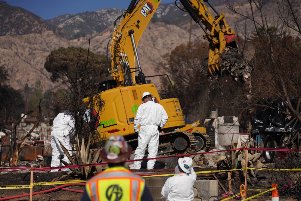 U.S. Army Corps of Engineers clears debris from a house in Altadena