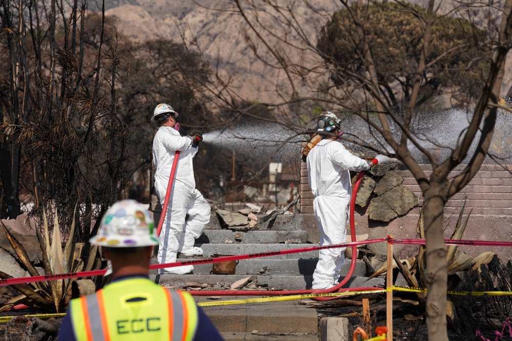 U.S. Army Corps of Engineers clears debris from a house in Altadena