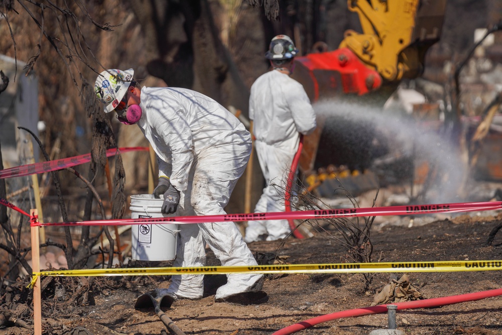 U.S. Army Corps of Engineers clears debris from a house in Altadena