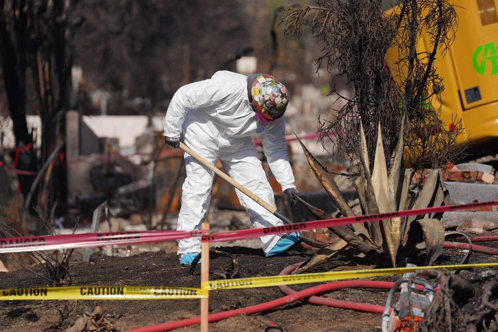 U.S. Army Corps of Engineers clears debris from a house in Altadena