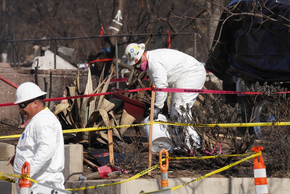 U.S. Army Corps of Engineers clears debris from a house in Altadena