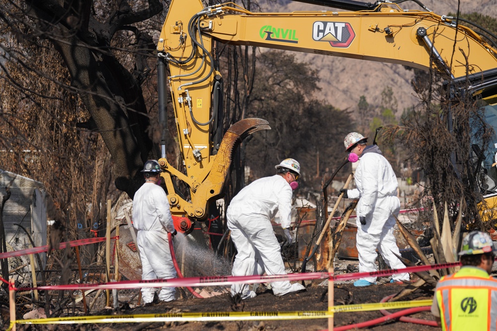 U.S. Army Corps of Engineers clears debris from a house in Altadena