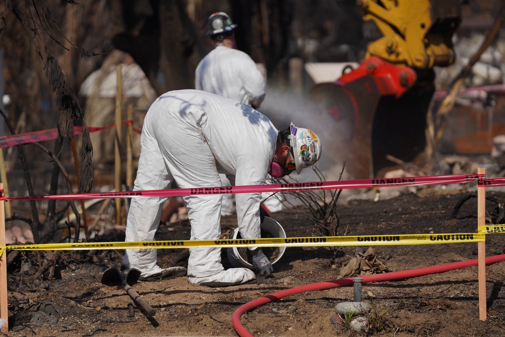 U.S. Army Corps of Engineers clears debris from a house in Altadena