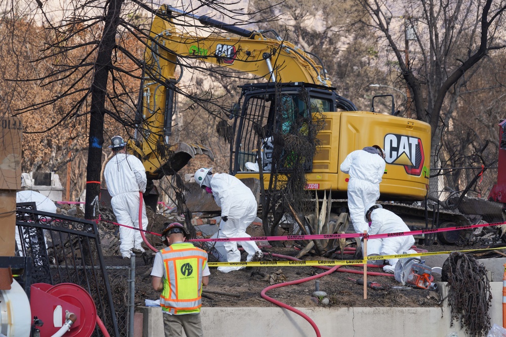 U.S. Army Corps of Engineers clears debris from a house in Altadena