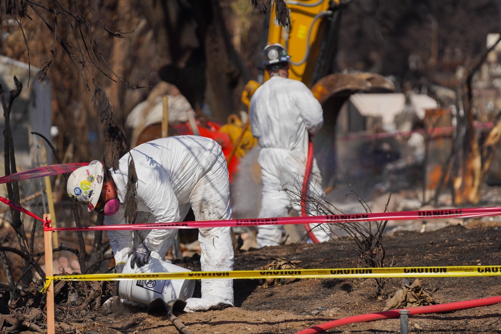 U.S. Army Corps of Engineers clears debris from a house in Altadena