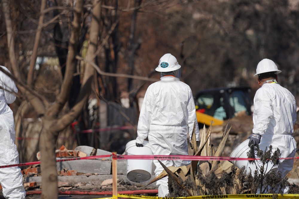 U.S. Army Corps of Engineers clears debris from a house in Altadena