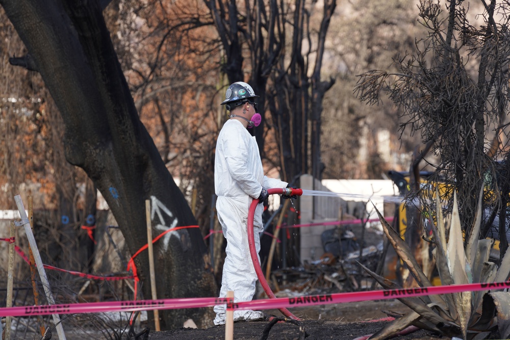 U.S. Army Corps of Engineers clears debris from a house in Altadena