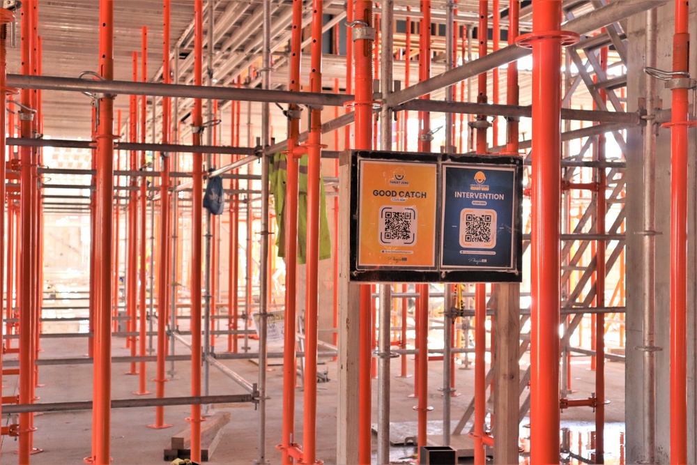 Signs for a Site Safety Program Hand on Scaffolding Throughout a Construction Site on Marine Corps Base Camp Blaz