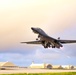 B-1B Lancers assigned to the 34th Expeditionary Bomb Squadron take off in support of a BTF 25-1 training mission Feb. 10, 2025