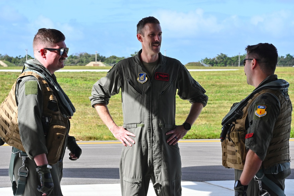 B-1B Lancers assigned to the 34th Expeditionary Bomb Squadron return from a BTF 25-1 training mission Feb. 10, 2025