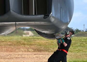 34th Expeditionary Bomb Squadron B-1B Lancer takes off from Andersen AFB in support of Aero India 2025 air show