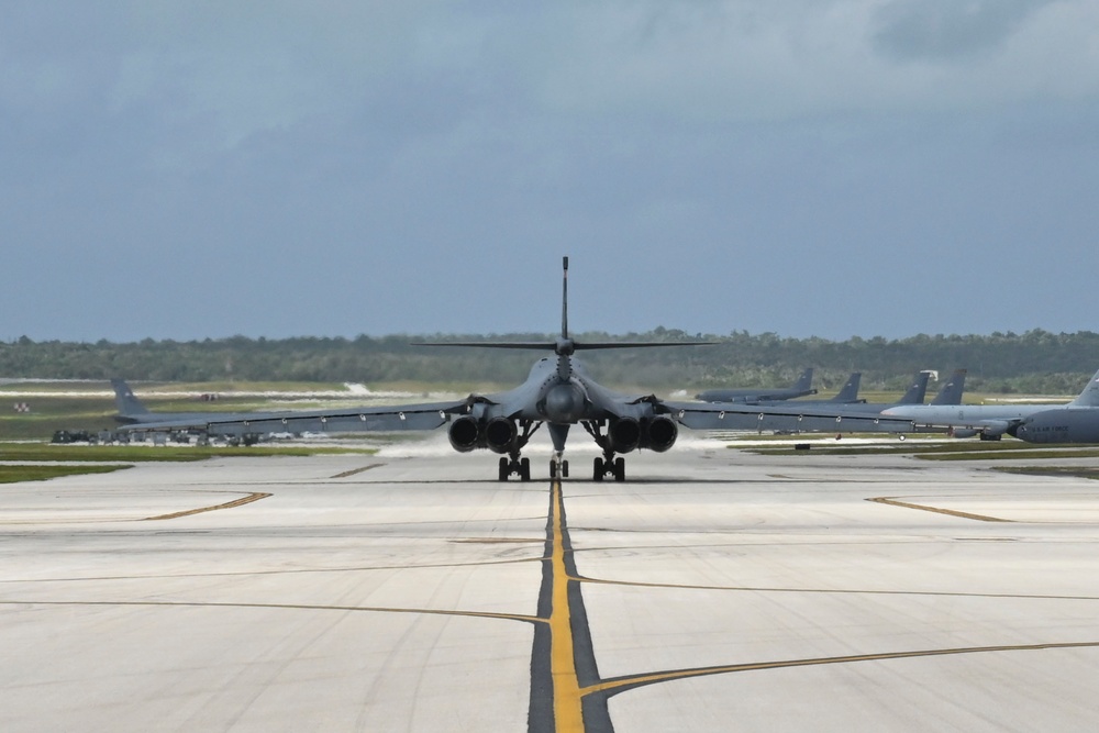 34th Expeditionary Bomb Squadron B-1B Lancer takes off from Andersen AFB in support of Aero India 2025 air show