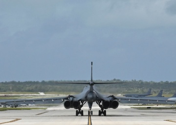 34th Expeditionary Bomb Squadron B-1B Lancer takes off from Andersen AFB in support of Aero India 2025 air show