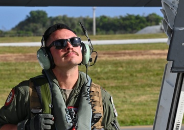 34th Expeditionary Bomb Squadron B-1B Lancer takes off from Andersen AFB in support of Aero India 2025 air show
