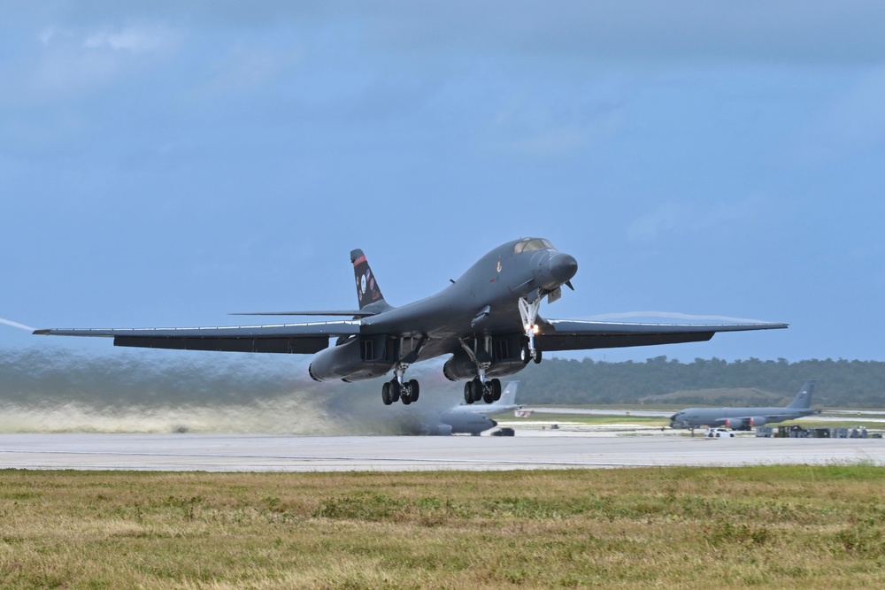 34th Expeditionary Bomb Squadron B-1B Lancer takes off from Andersen AFB in support of Aero India 2025 air show