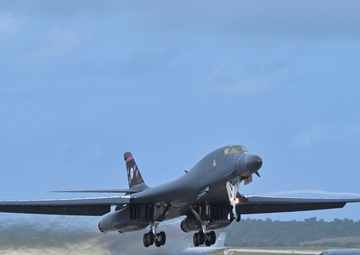 34th Expeditionary Bomb Squadron B-1B Lancer takes off from Andersen AFB in support of Aero India 2025 air show