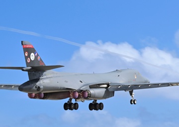 34th Expeditionary Bomb Squadron B-1B Lancer takes off from Andersen AFB in support of Aero India 2025 air show