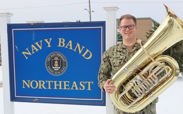 MU3 Nolan Derrick reporting to Navy Band Northeast