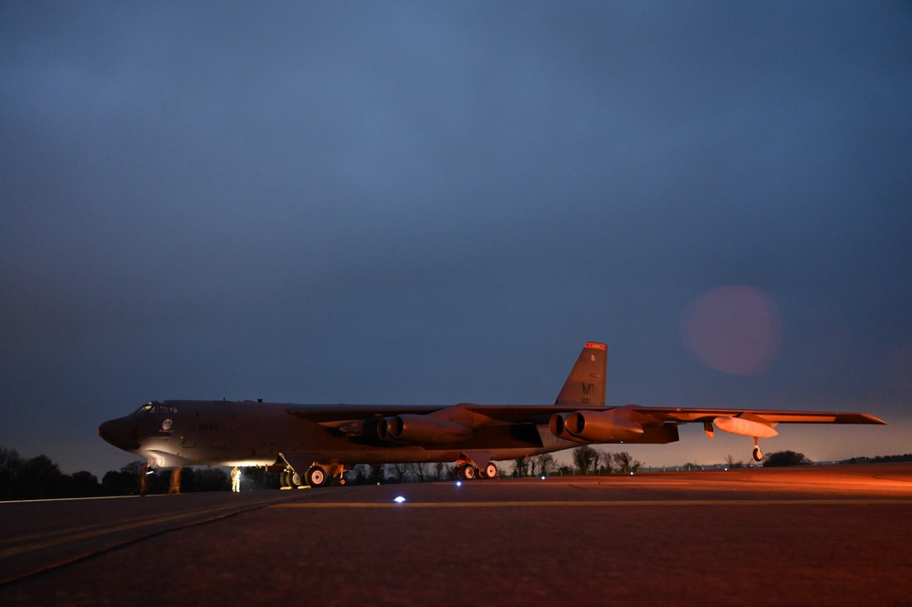 The B-52H Stratofortress arrives at RAF Fairford for BTF 25-2