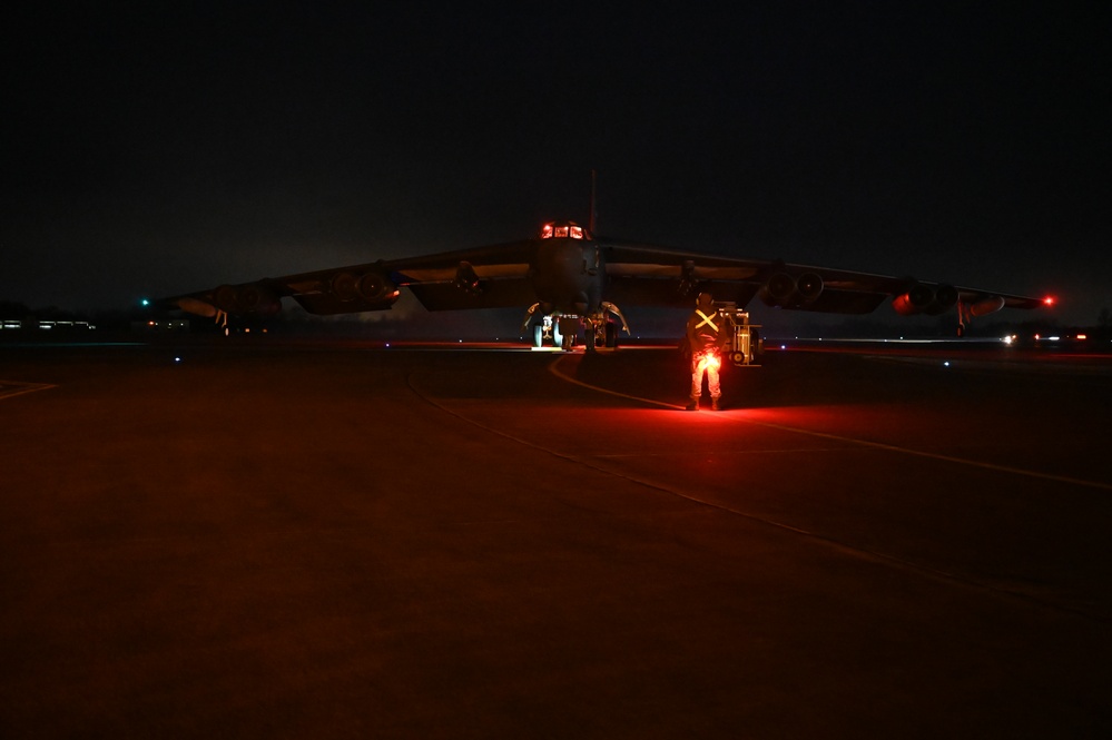 The B-52H Stratofortress arrives at RAF Fairford for BTF 25-2