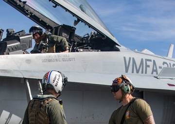 U.S. Marine Corps F/A-18s take off for Cope North 25