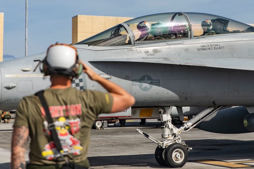 U.S. Marine Corps F/A-18s take off for Cope North 25