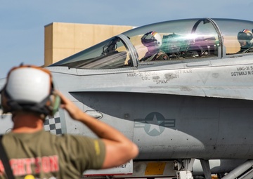 U.S. Marine Corps F/A-18s take off for Cope North 25