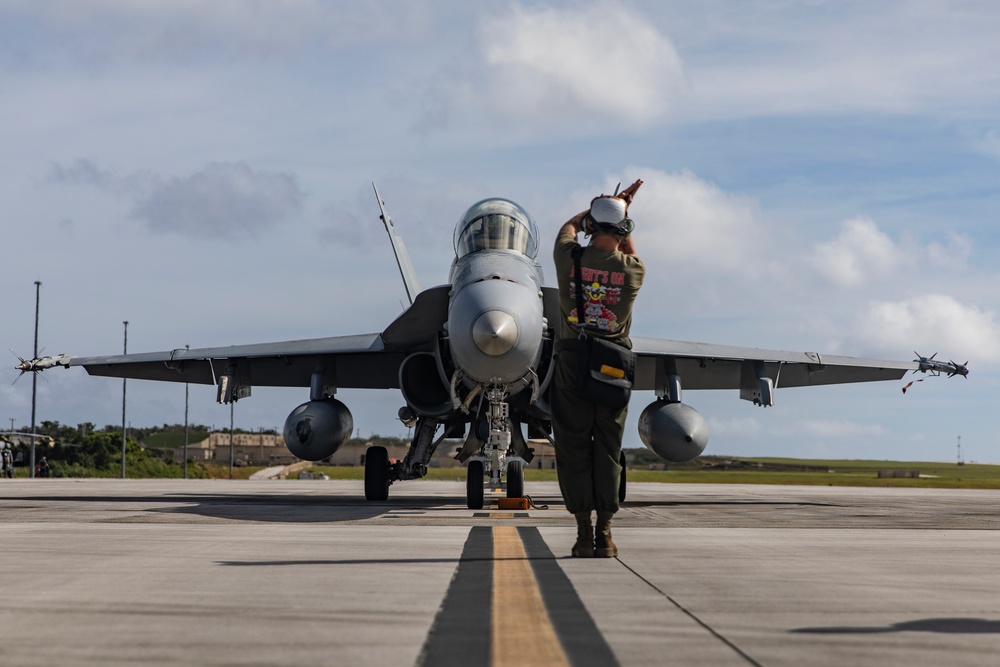 U.S. Marine Corps F/A-18s take off for Cope North 25