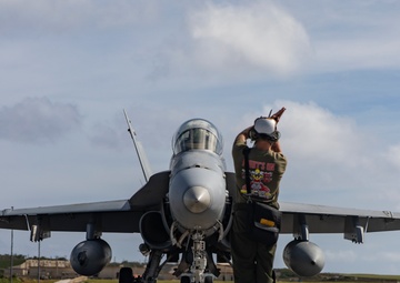 U.S. Marine Corps F/A-18s take off for Cope North 25