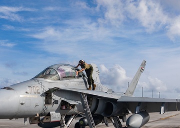 U.S. Marine Corps F/A-18s take off for Cope North 25