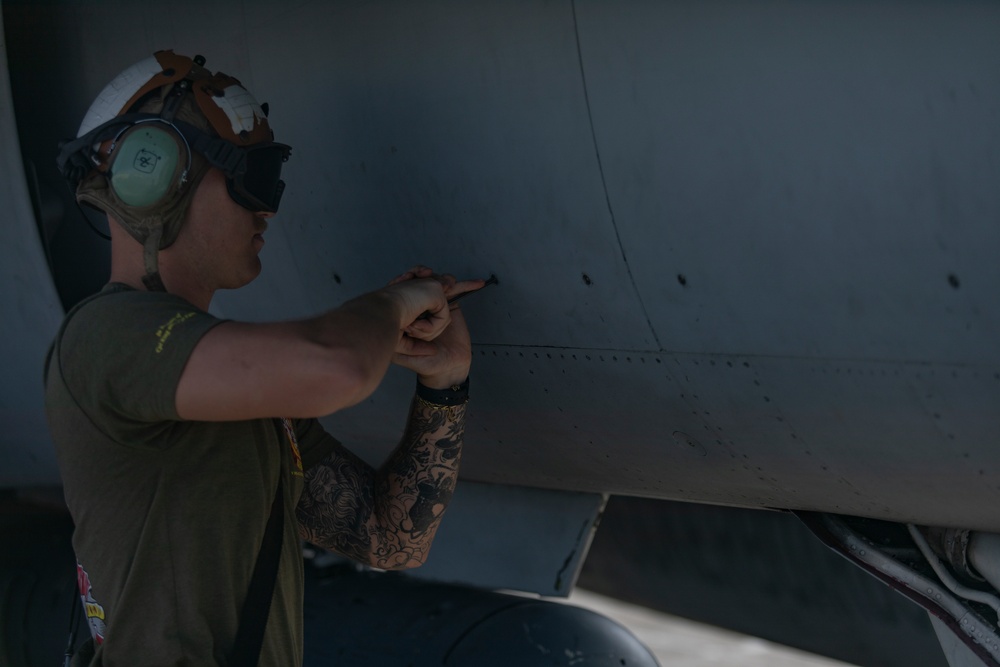 U.S. Marine Corps F/A-18s take off for Cope North 25