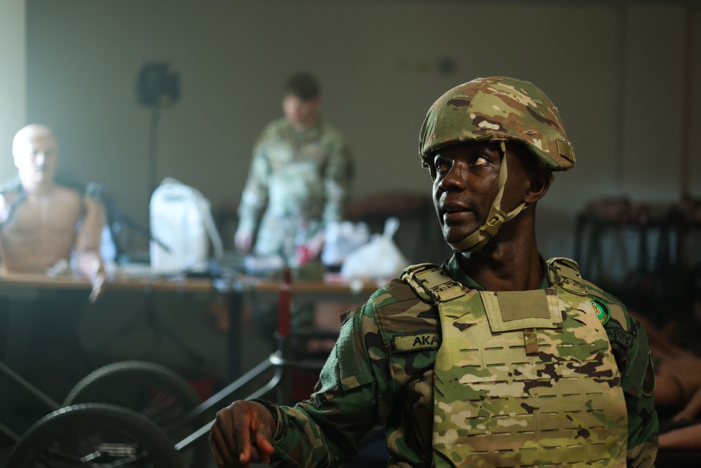 U.S. Army and Ghana Armed Forces medics conduct K9 Tactical Casualty Combat Care Lane