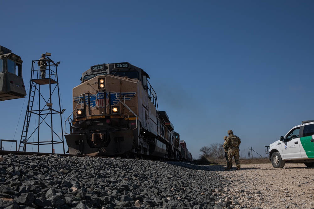 U.S. Soldiers assist CBP with train inspections