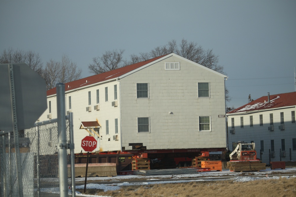 Contractors prepare second World War II-era barracks to be moved at Fort McCoy