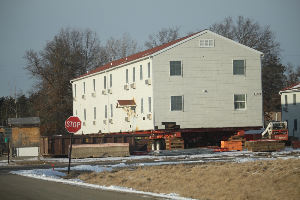 Contractors prepare second World War II-era barracks to be moved at Fort McCoy