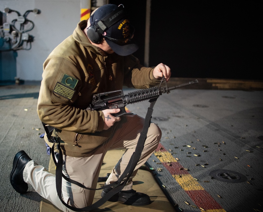 USS America (LHA 6) Conducts Small Arms Gun Shoot