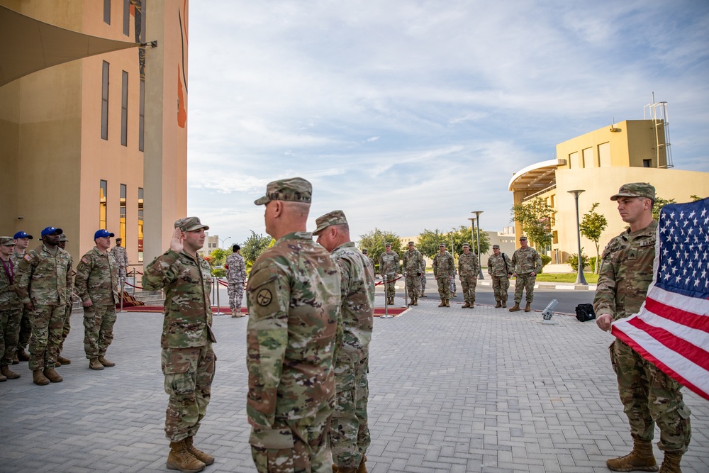 U.S. Army Sgt. Joshua Becher, West Virginia Army National Guard reenlists at the Qatar National Service Academy in Umm Salal Muhammed, Qatar Feb. 5, 2025.