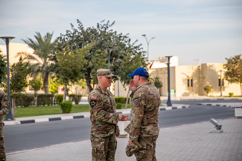 U.S. Army Sgt. Joshua Becher, West Virginia Army National Guard reenlists at the Qatar National Service Academy in Umm Salal Muhammed, Qatar Feb. 5, 2025.